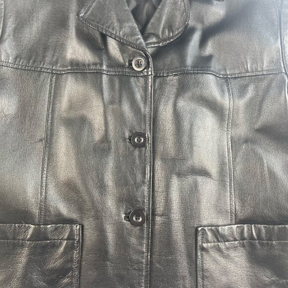 Bagatelle Womens Genuine Leather Coat Button Front Quilted Lining Black XL - Picture 4 of 7